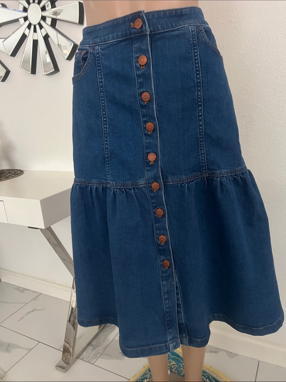 Madewell women’s jean Dark Blue Button-Front Denim Midi Skirt size 29 - Picture 4 of 16